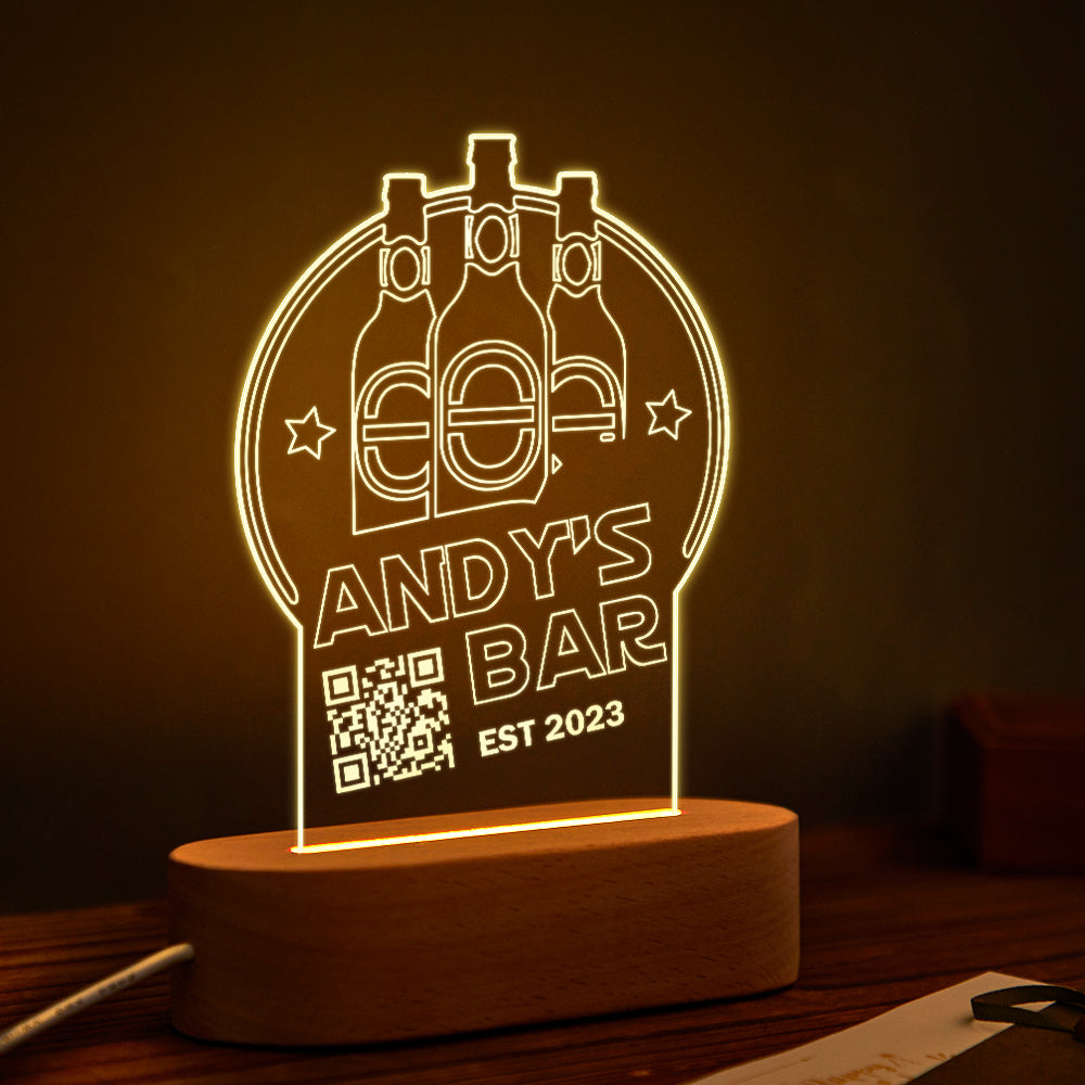 Personalized Qr Code Wine Bottle Night Light 7 Colors Acrylic 3D Lamp Father's Day Gifts