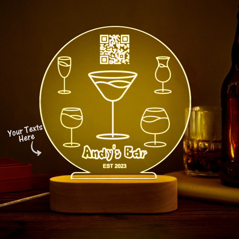 Personalized Qr Code Wine Glass Night Light 7 Colors Acrylic 3D Lamp Father's Day Gifts