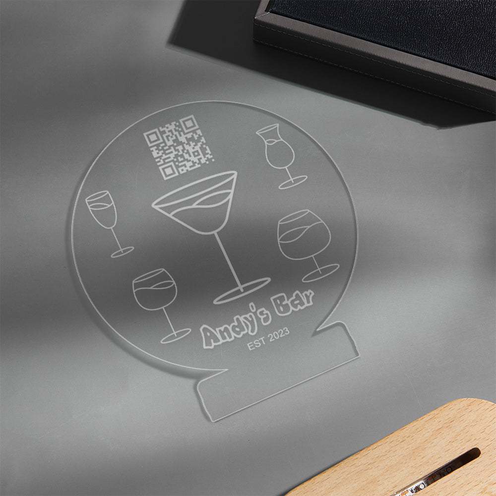 Personalized Qr Code Wine Glass Night Light 7 Colors Acrylic 3D Lamp Father's Day Gifts