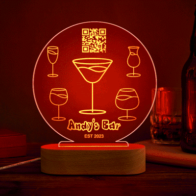 Personalized Qr Code Wine Glass Night Light 7 Colors Acrylic 3D Lamp Father's Day Gifts - photomoonlampuk