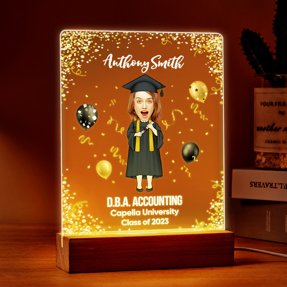 Graduation Ceremony Gift Custom Photo Graduation Appreciation Acrylic Plaque Lamp Personalized Your Name, Diploma And School