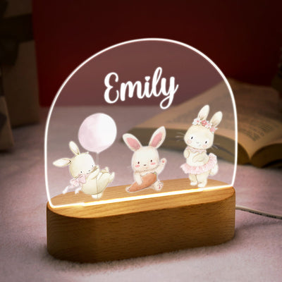 Personalized Name Cute Rabbit Night Light Custom Name Nursery Room Lamp Gift For Kids - photomoonlampuk
