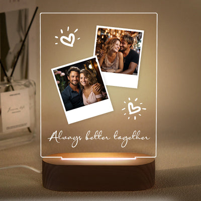 Custom Engraved Couple Gift Personalised Photo Polaroid Plaque LED Night Light - photomoonlampuk