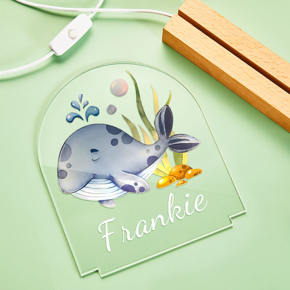 Custom Name Room Lamp Cute Kid Night Light Personalised Printed Whale For Baby Gifts