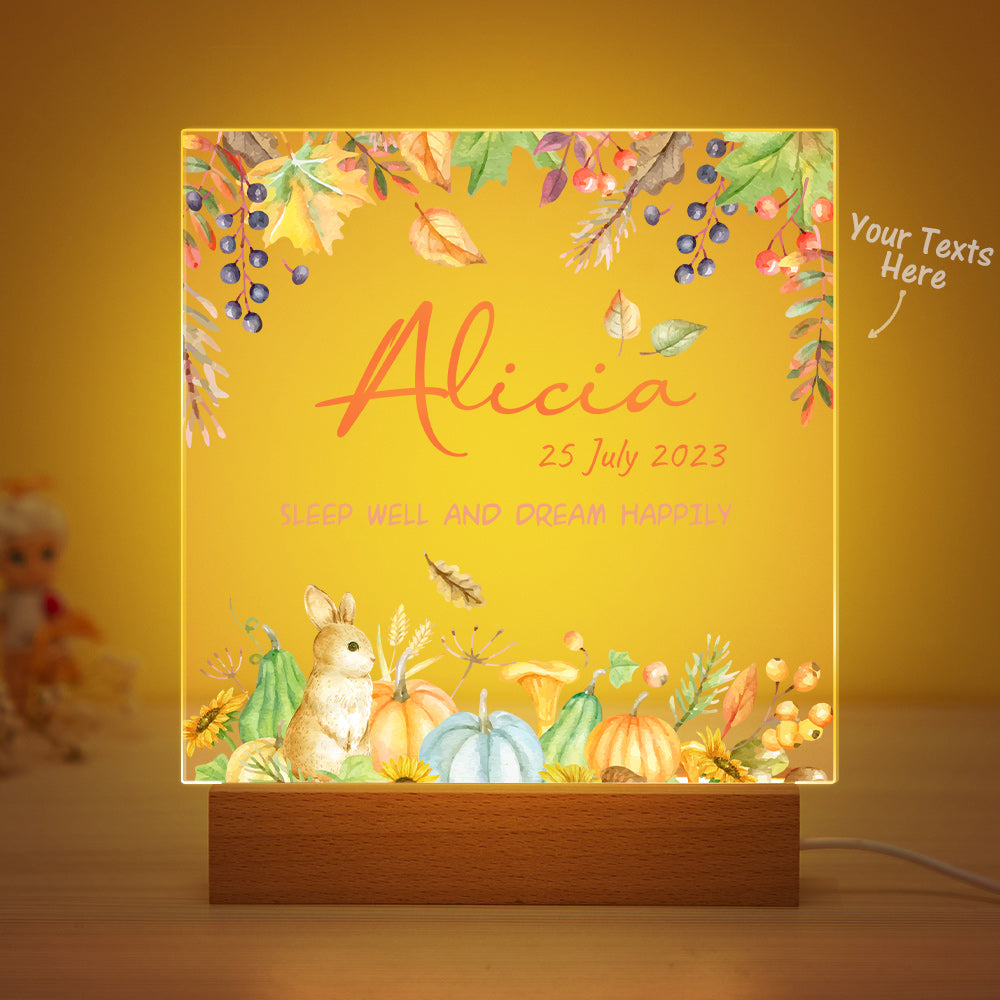 Flower And Rabbit Custom Name Nursery Room Lamp Kid Night Light Best Gift for Baby