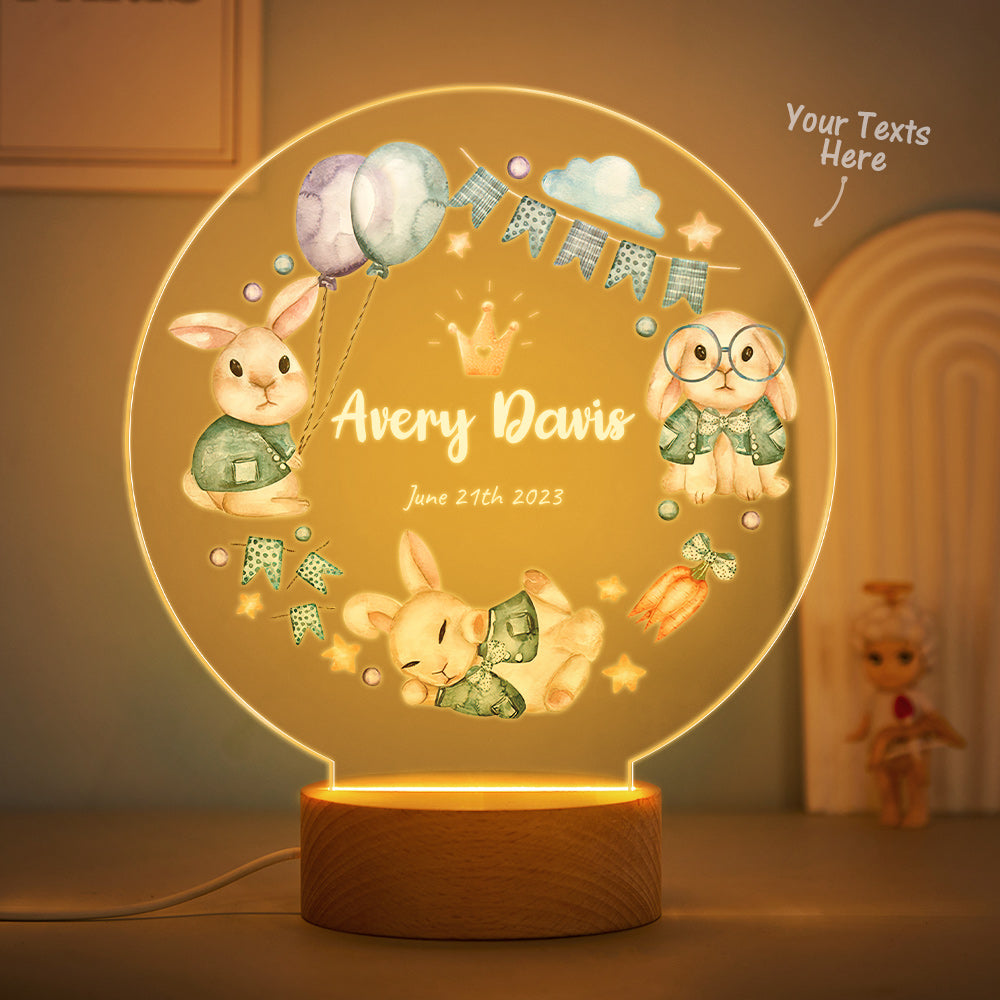 The Best Birthday Gifts For Baby Personalized Cute Crown Rabbit Night Light Custom name Flags And Balloon Table Light