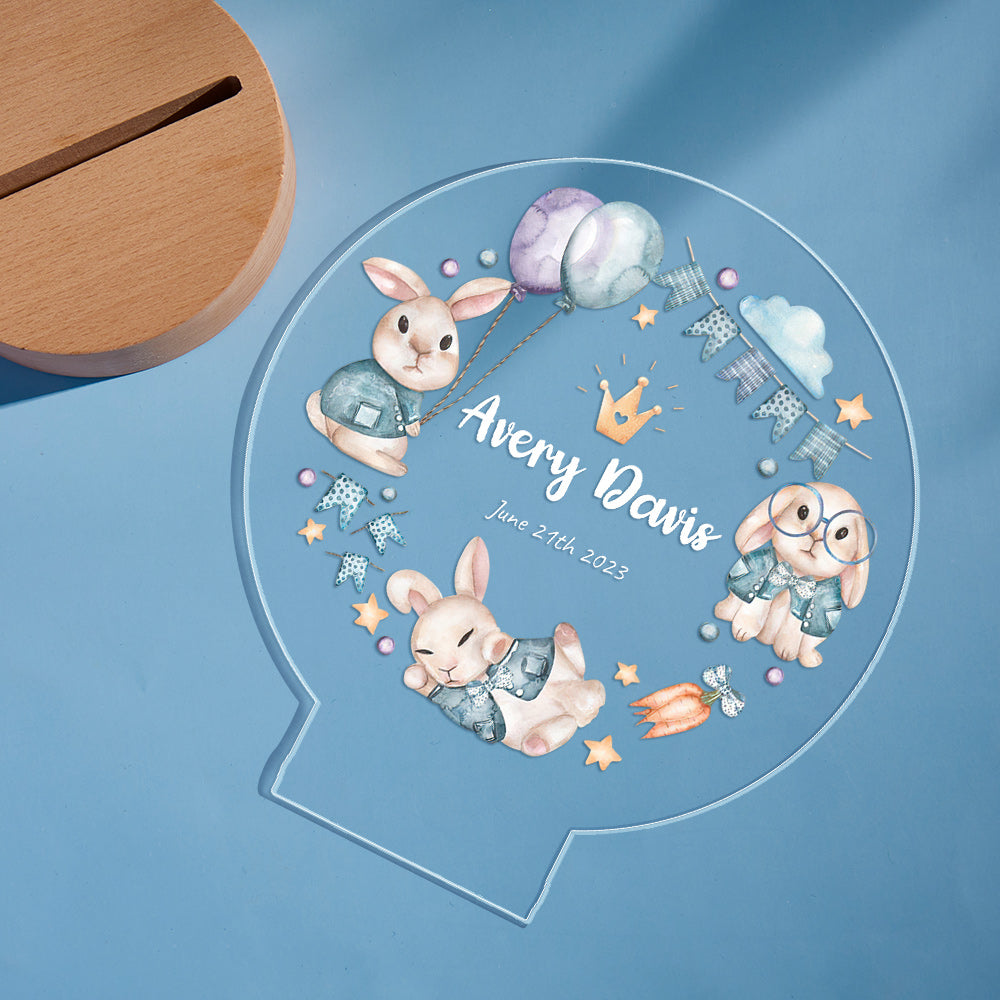 The Best Birthday Gifts For Baby Personalized Cute Crown Rabbit Night Light Custom name Flags And Balloon Table Light