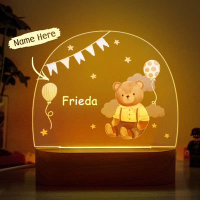 Personalized Cute Bear Night Light Custom Name Light Night Gift for Kids - photomoonlampuk