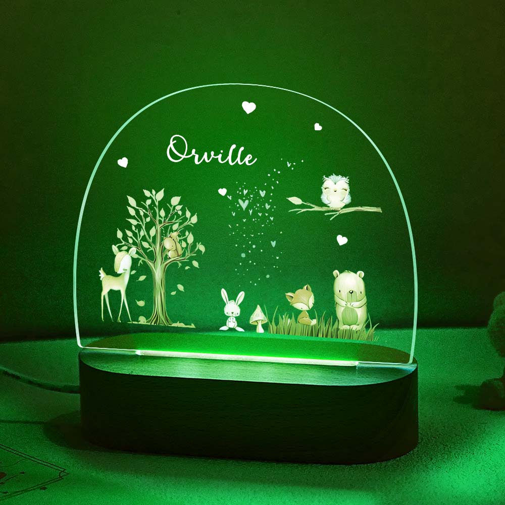 Custom Name Fox and Fawn Bedside Lamp Personalized Forest Acrylic Night Lamp