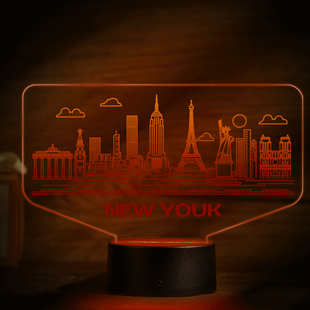 Custom Name New York City Building 3D Night Light Personalized Atmosphere Bedroom Table Lamp Lovely 7 Color Change 3D Night Light