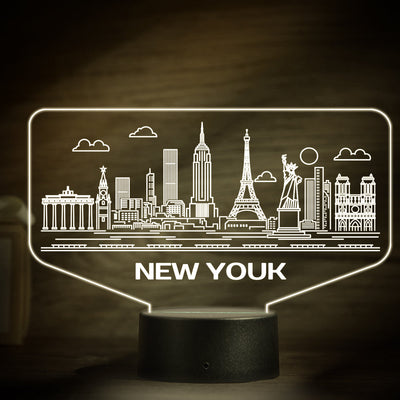 Custom Name New York City Building 3D Night Light Personalized Atmosphere Bedroom Table Lamp Lovely 7 Color Change 3D Night Light - photomoonlampuk