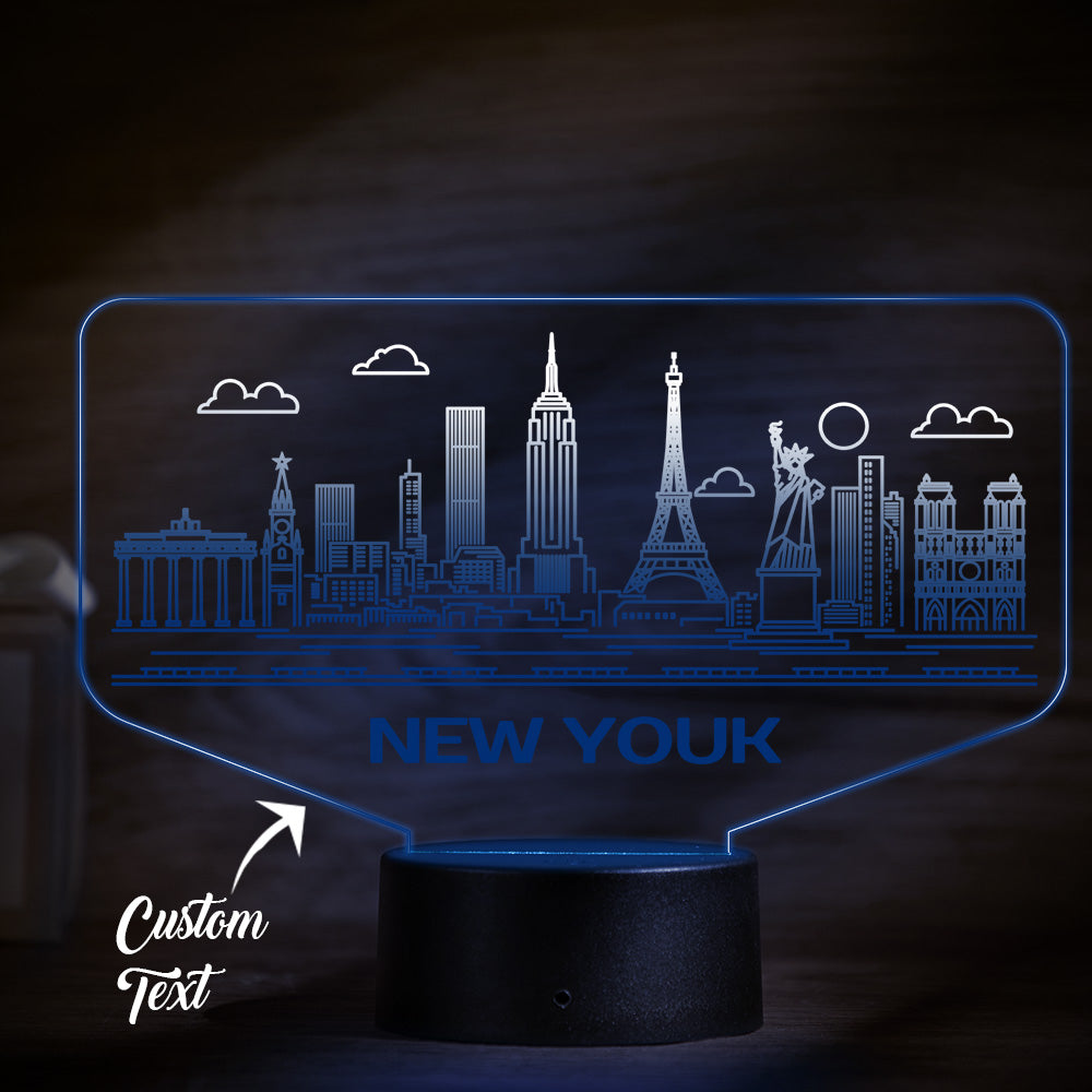Custom Name New York City Building 3D Night Light Personalized Atmosphere Bedroom Table Lamp Lovely 7 Color Change 3D Night Light