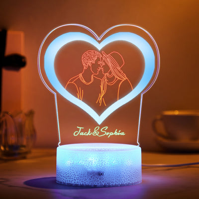 Custom Name Photo Lamp Personalized Engraved Portrait Heart shaped Night Light Best Gifts - photomoonlampuk