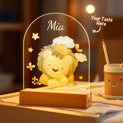 Custom Name Nursery King Lion Night Light Personalised Cloud Kids Bedside Lamp - photomoonlampuk