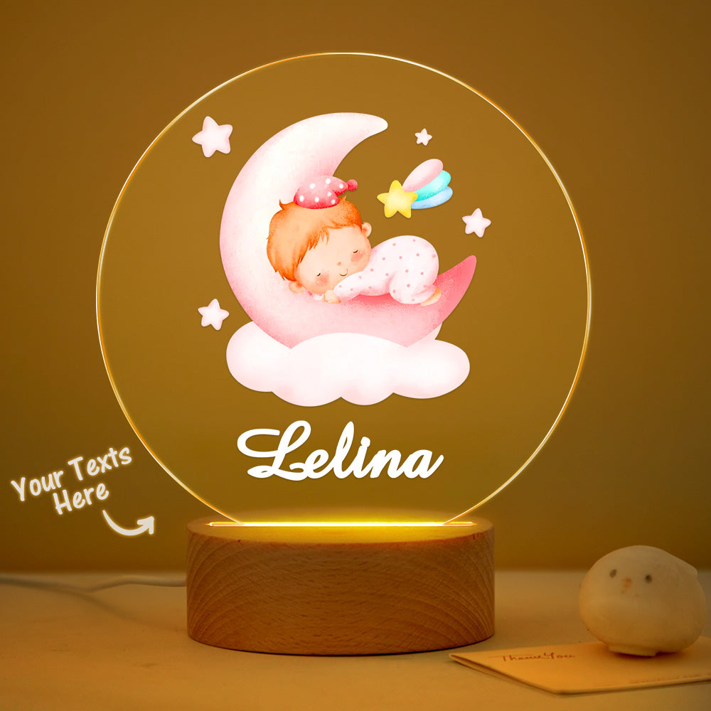 Custom Name Baby Bedroom Lamp Personalised Lovely Baby Sleeping On The Moon For Newborn Night Light baby Gift
