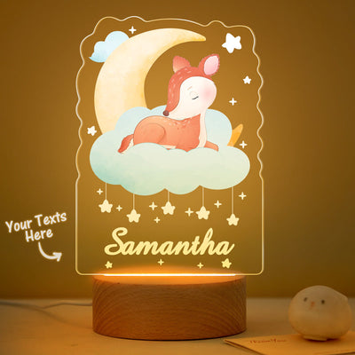 Personalized Baby Name Night Light Custom Cute Deer Sleeping On The Moon Bedside Lamp - photomoonlampuk