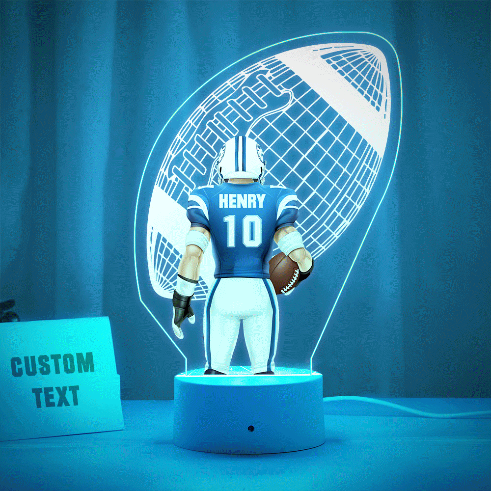 Custom American Football Player Personalized Name And Number 3D LED Light Multi Color Base
