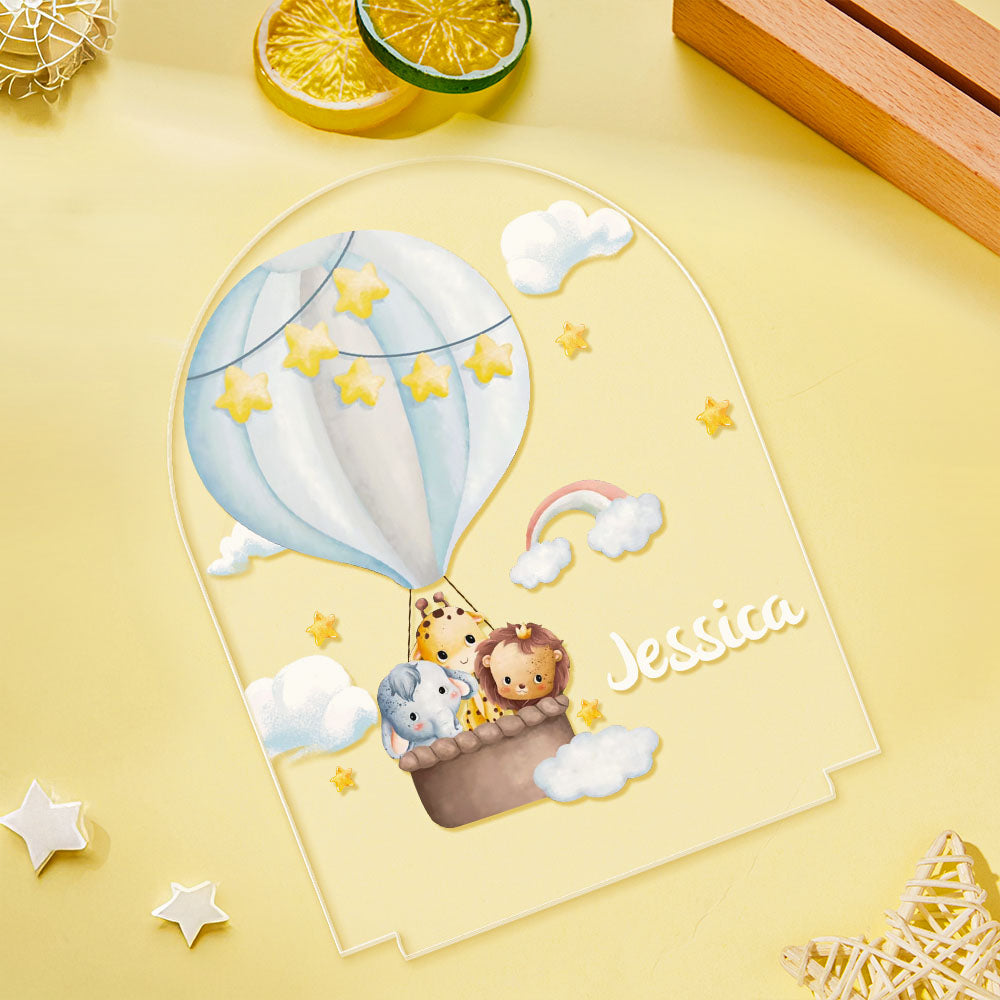 Custom Animals In Hot Air Balloon Name Light Personalized Star and Cloud Night light Kids Gift