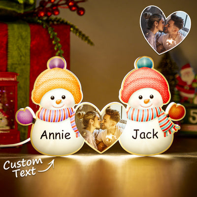 Personalized Photo Engraving Your Name Christmas Snowman Night Lights - photomoonlampuk