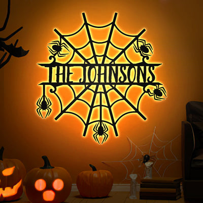 Custom Name Night Light Personalized Halloween Spider Web Light Home Decor - photomoonlampuk