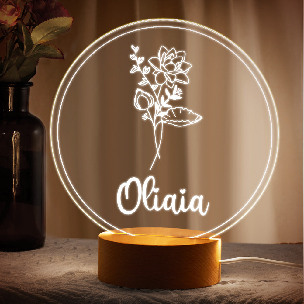 Personalized Name Birthflower Acrylic Night Light Gifts for Mother's Day