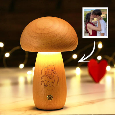 Real Handmade Solid Wood Mushroom Lamp Bedside Ambient Mushroom Night light Cute Little Mushroom Customize photo Gift for Family - photomoonlampuk