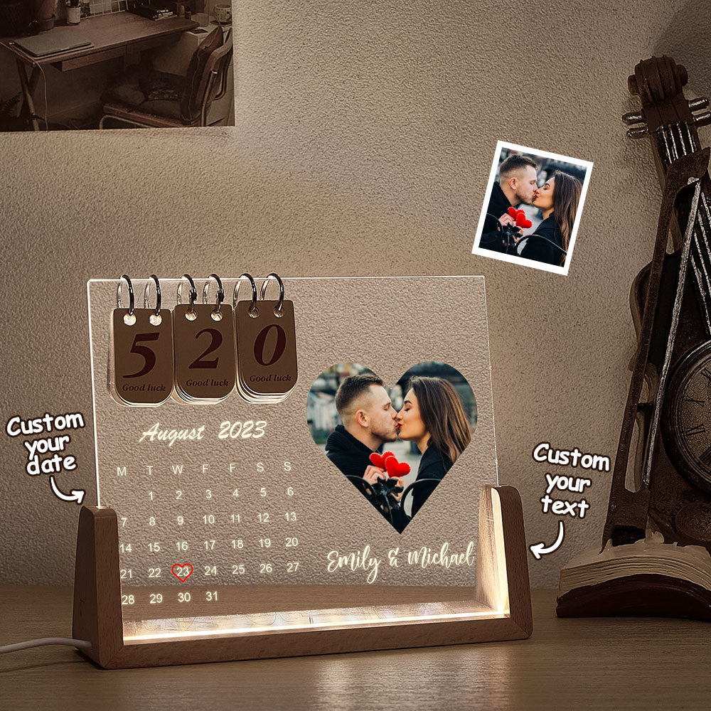 Custom Heart Photo Lamp Personalized Countdown Calendar Night Light