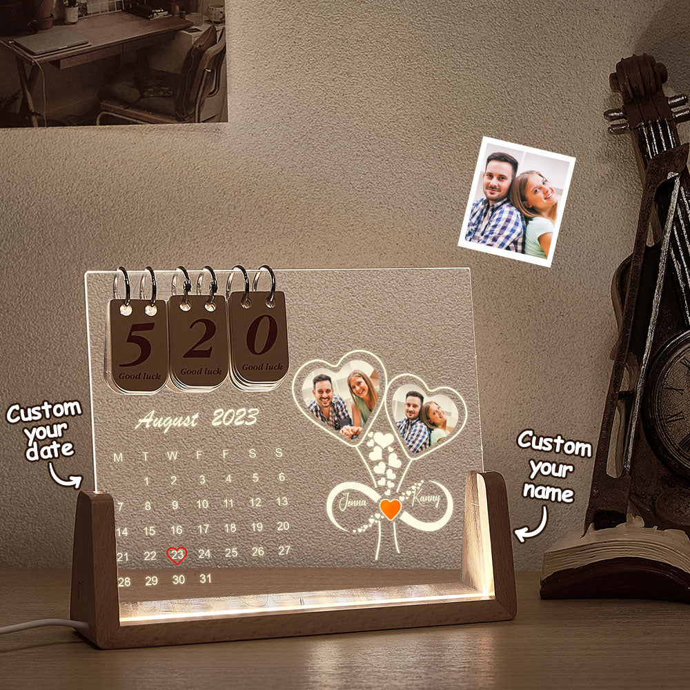 Custom Infinity Heart Lamp Personalized Countdown Calendar Night Light