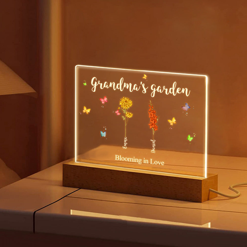 Custom Birth Flowers Night Light Grandma's Garden Acrylic Lamp Gifts for Mom Grandma