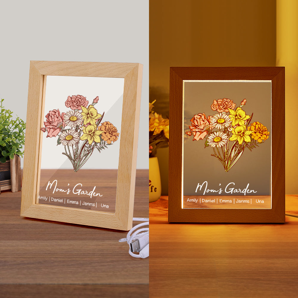 Personalized Birth Flower Bouquet Names LED Light Gift for Mum