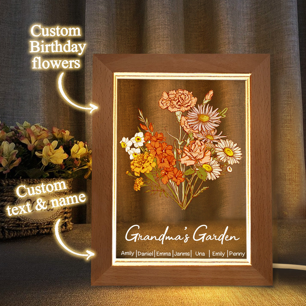 Personalized Birth Flower Bouquet Names LED Light Gift for Mum