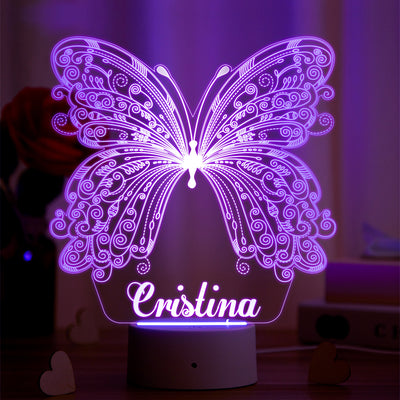 Personalised 3D Butterfly Lamp With Custom Name Night Light Kid's Bedroom Decor Children's LED Light