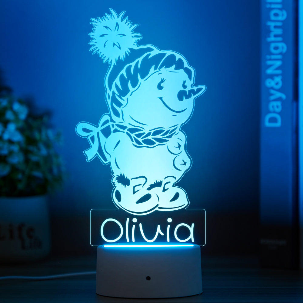 Personalised Snowman Night Lamp With Custom Name Night Light Kid's Bedroom Decor Children's LED Light