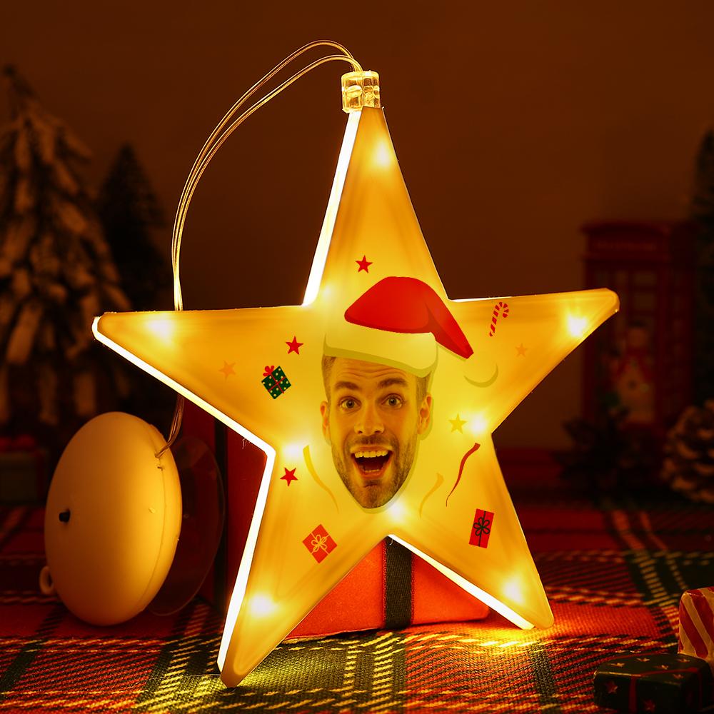 Custom Face Christmas LED Window Sucker Lights Personalised Star Shape Hanging Lights