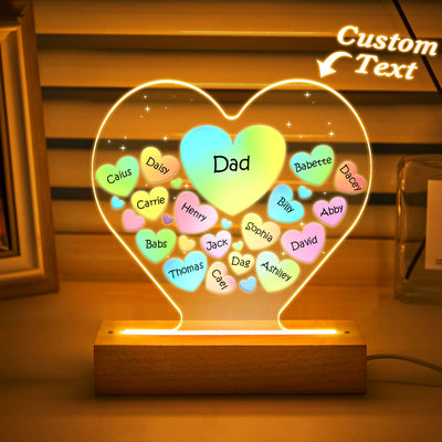 Personalized Engraved Family Heart LED Night Light Grandma Mom Hearts In Heart Lamp - photomoonlampuk
