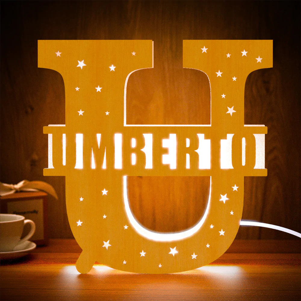 Personalised Initial Name Wooden Night Light Custom Letter Lamp Room Decor Idea for Mother's Day