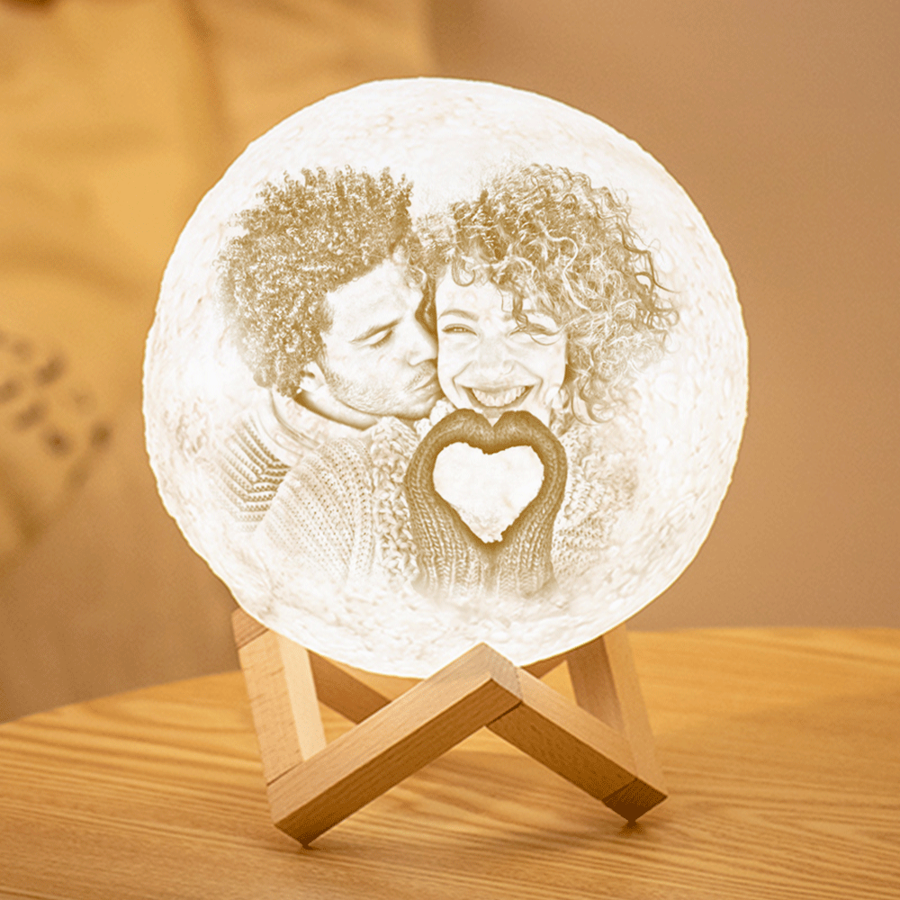 Custom 3D Printing Photo Moon Lamp With Your Text - Touch Two Colors(10cm-20cm)