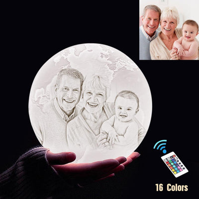 Custom 3D Printing Photo Earth Lamp With Your Text - For Family - Remote Control 16 Colors(10cm-20cm)