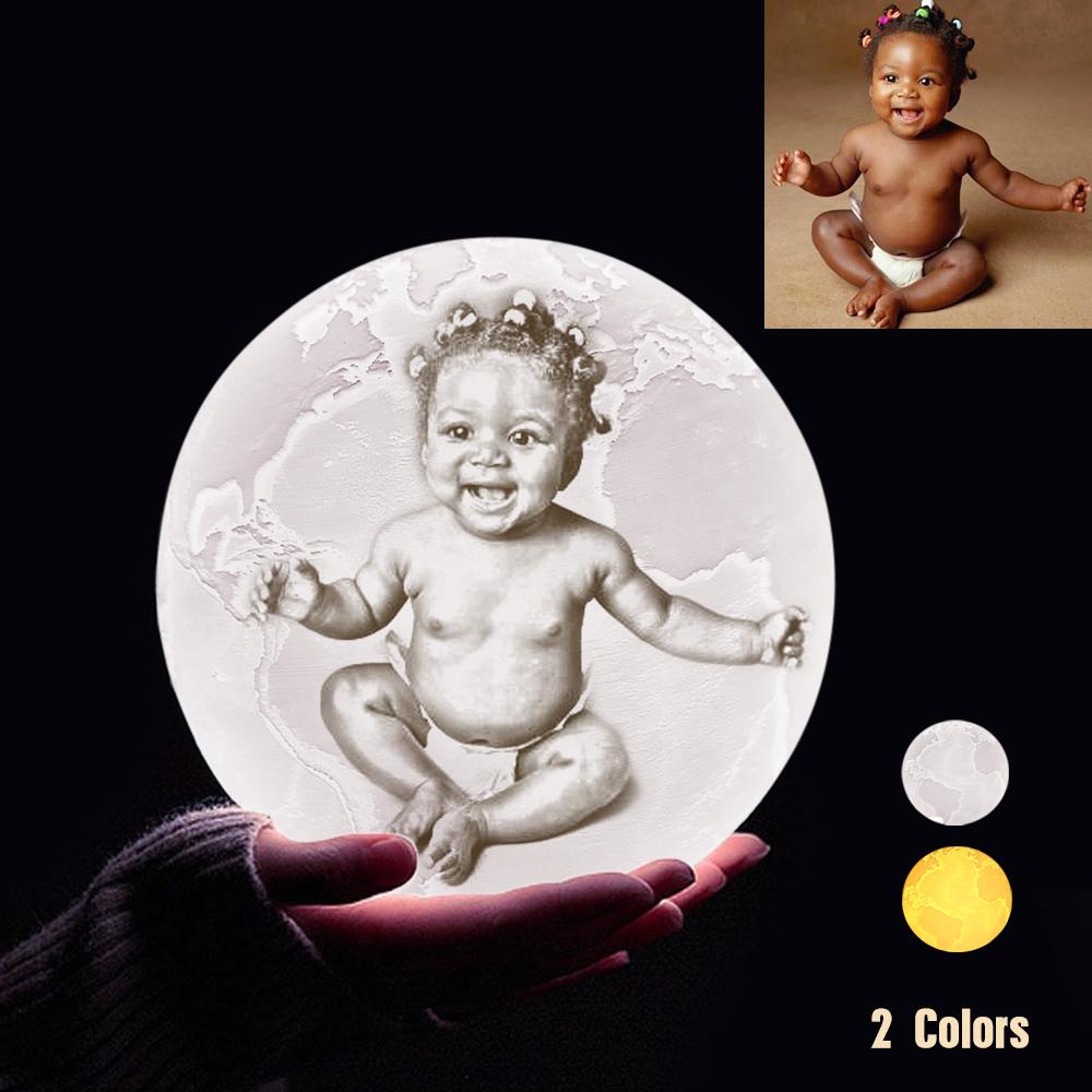 Custom 3D Printing Photo Earth Lamp With Your Text - For Baby - Touch Two Colors(10cm-20cm)