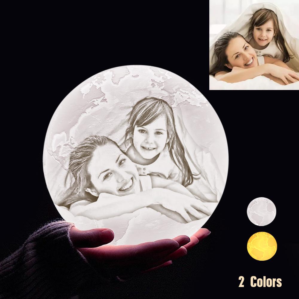 Custom 3D Printing Photo Earth Lamp With Your Text - For Family - Touch Two Colors(10cm-20cm)