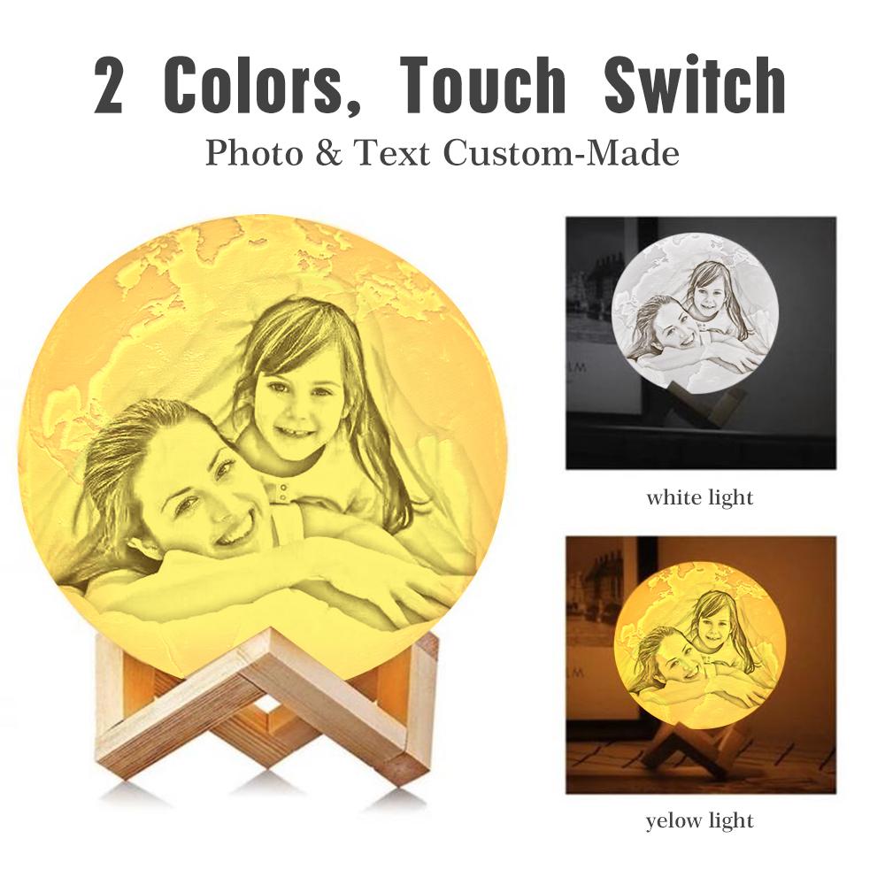 Custom 3D Printing Photo Earth Lamp With Your Text - For Family - Touch Two Colors(10cm-20cm)
