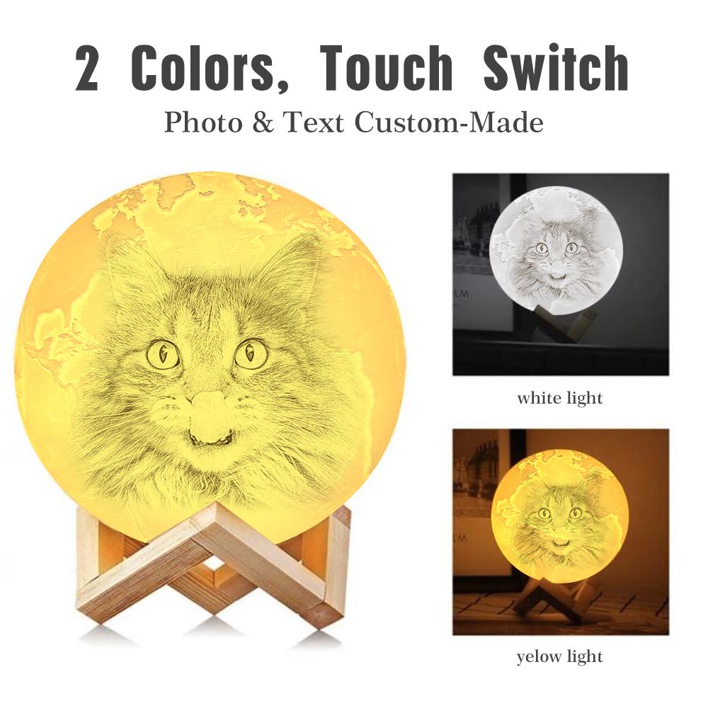 Custom 3D Printing Photo Earth Lamp With Your Text - For Pet Lover - Touch Two Colors(10cm-20cm)