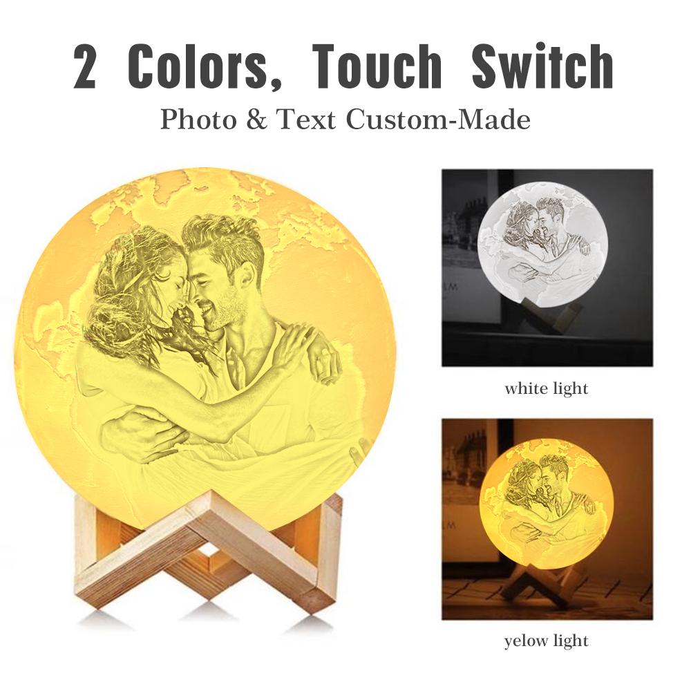 Custom 3D Printing Photo Earth Lamp With Your Text - For Valentine - Touch Two Colors(10cm-20cm)