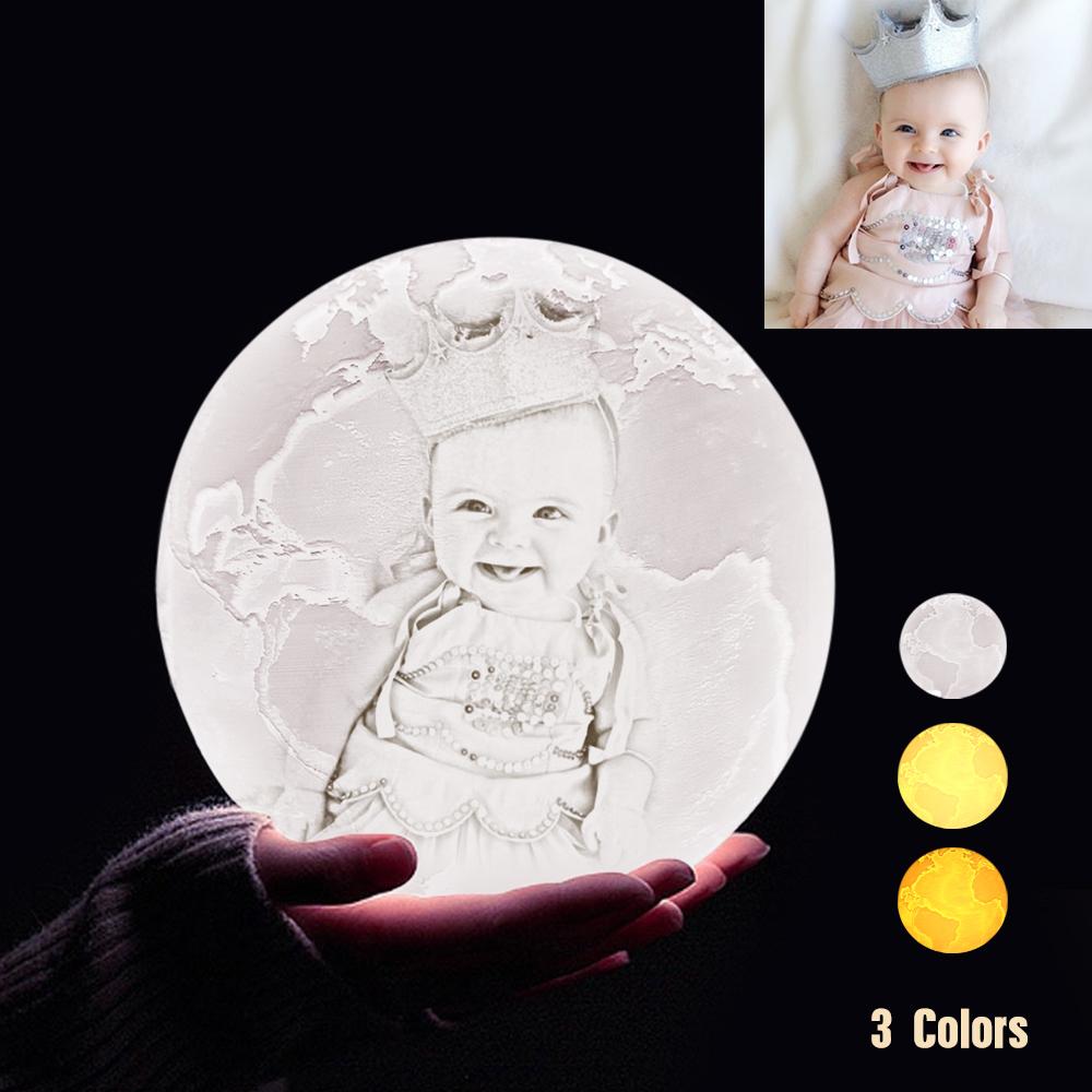 Custom 3D Printing Photo Earth Lamp With Your Text - For Baby - Tap 3 Colors(10cm-20cm)