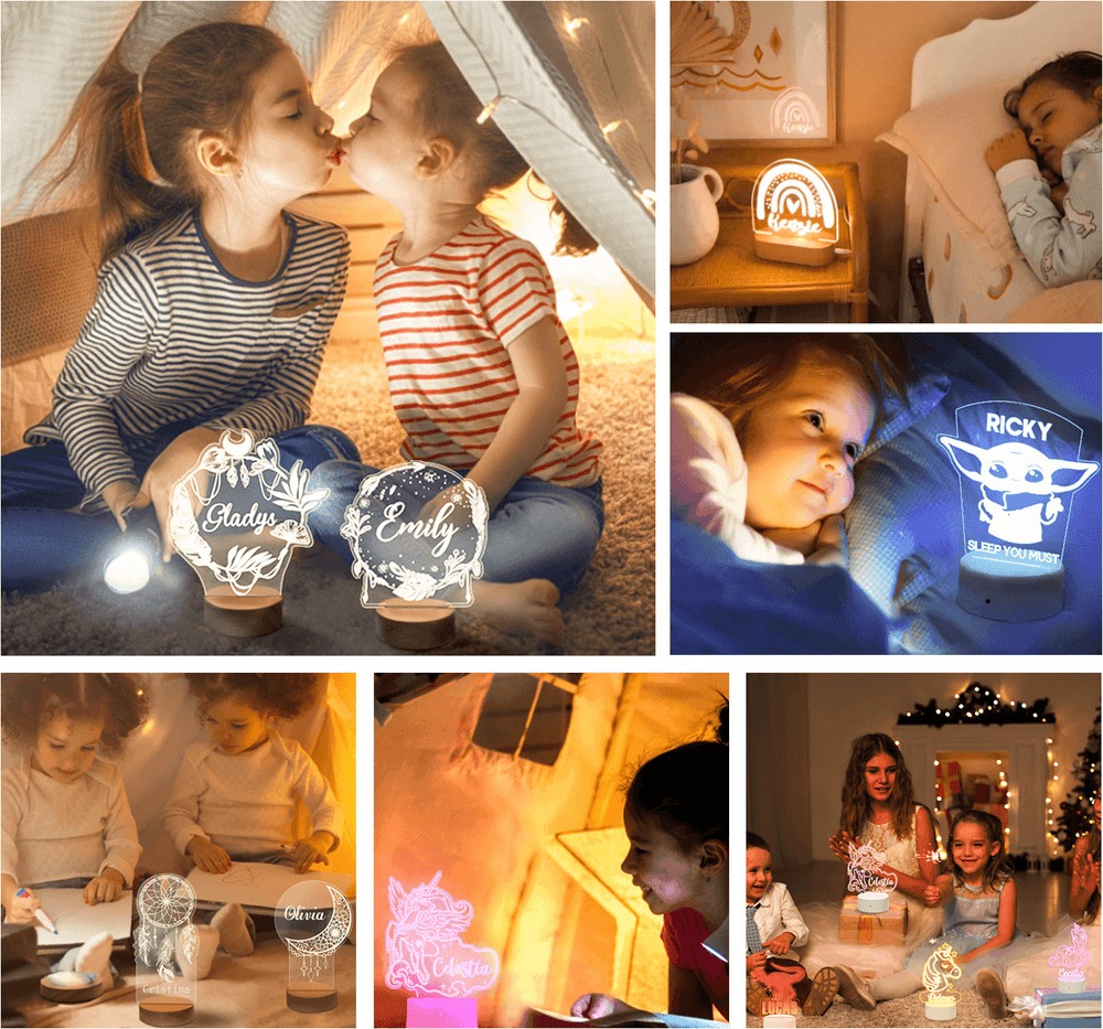 Personalised Baby Gift Nursery Decor Custom NameKids Bedside Lamp Boho Rainbow Shape Light
