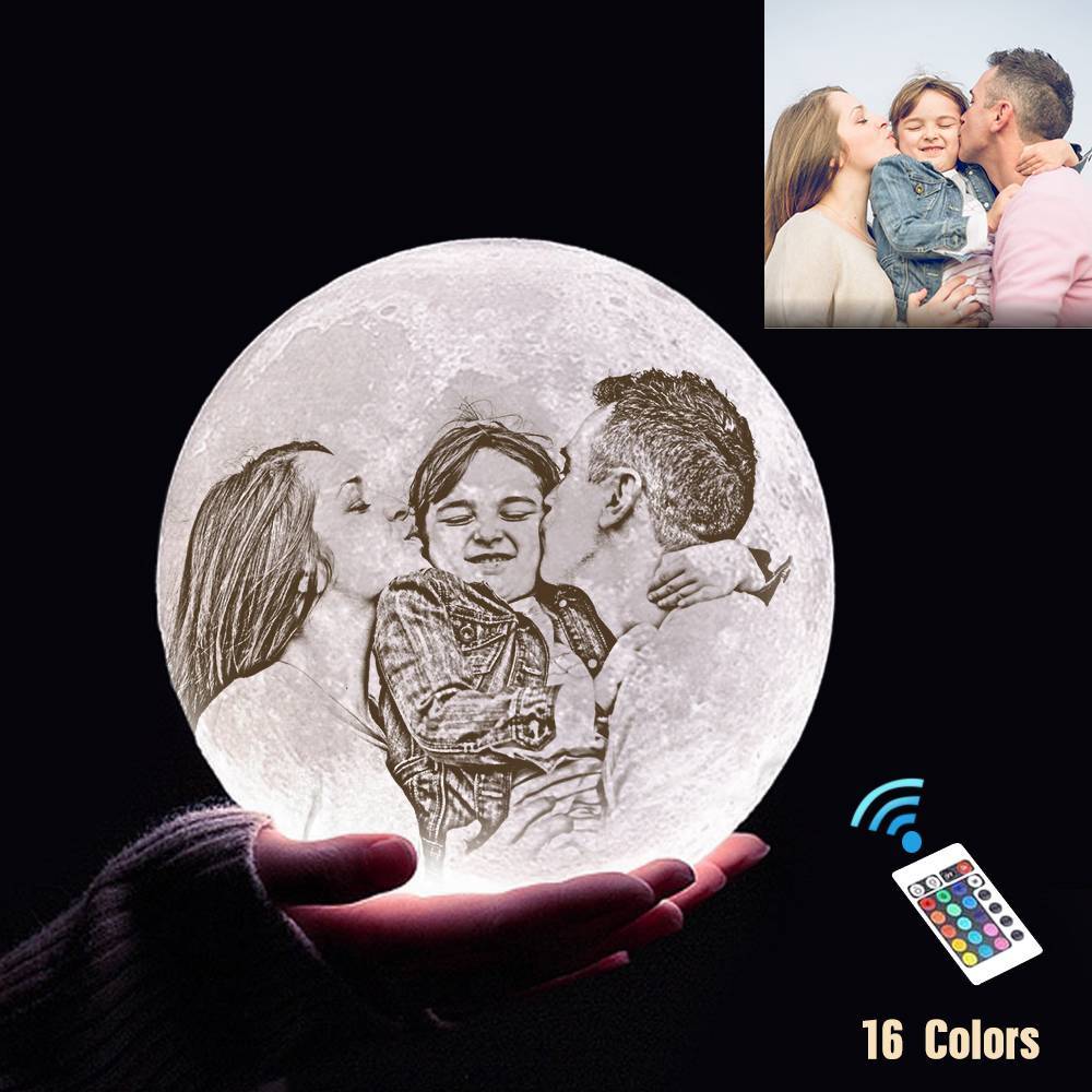 Custom 3D Printing Photo Moon Lamp With Your Text - For Family - Remote Control 16 Colors(10cm-20cm)