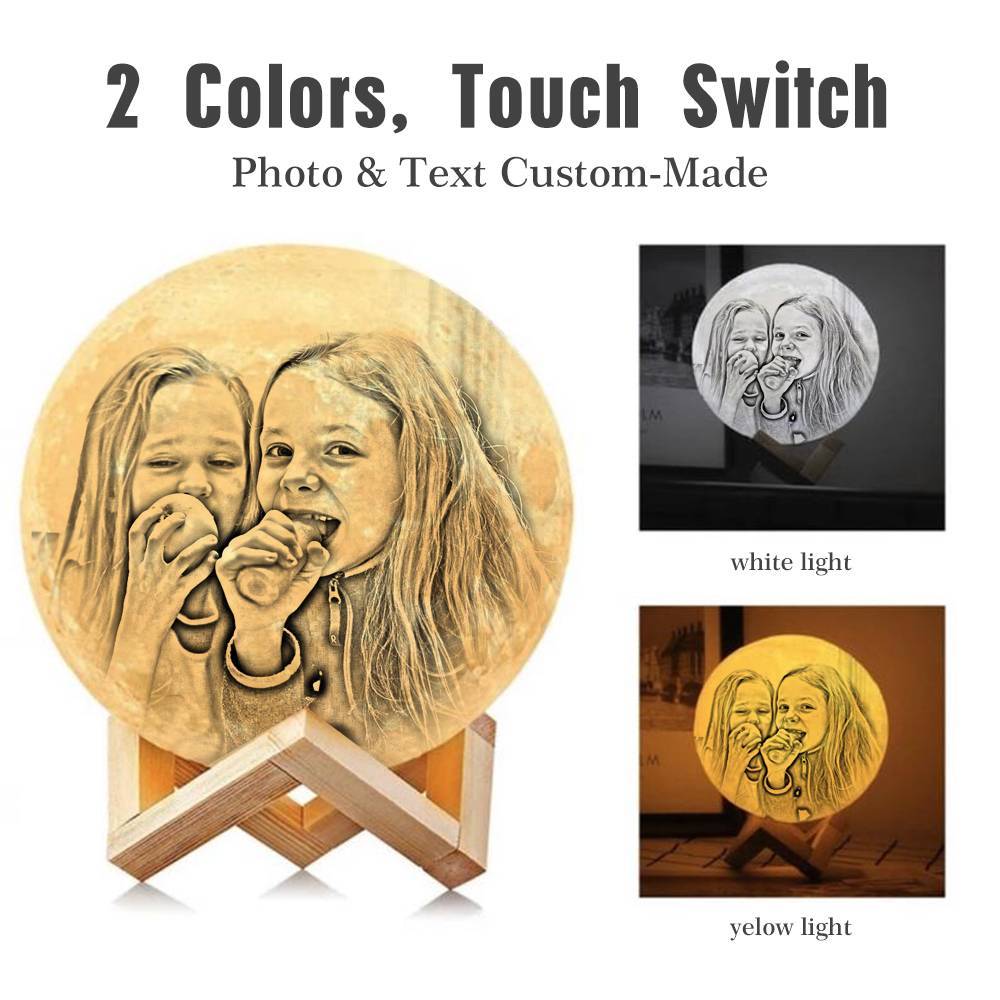 Custom 3D Printing Photo Moon Lamp With Your Text - For Baby - Touch Two Colors(10cm-20cm)