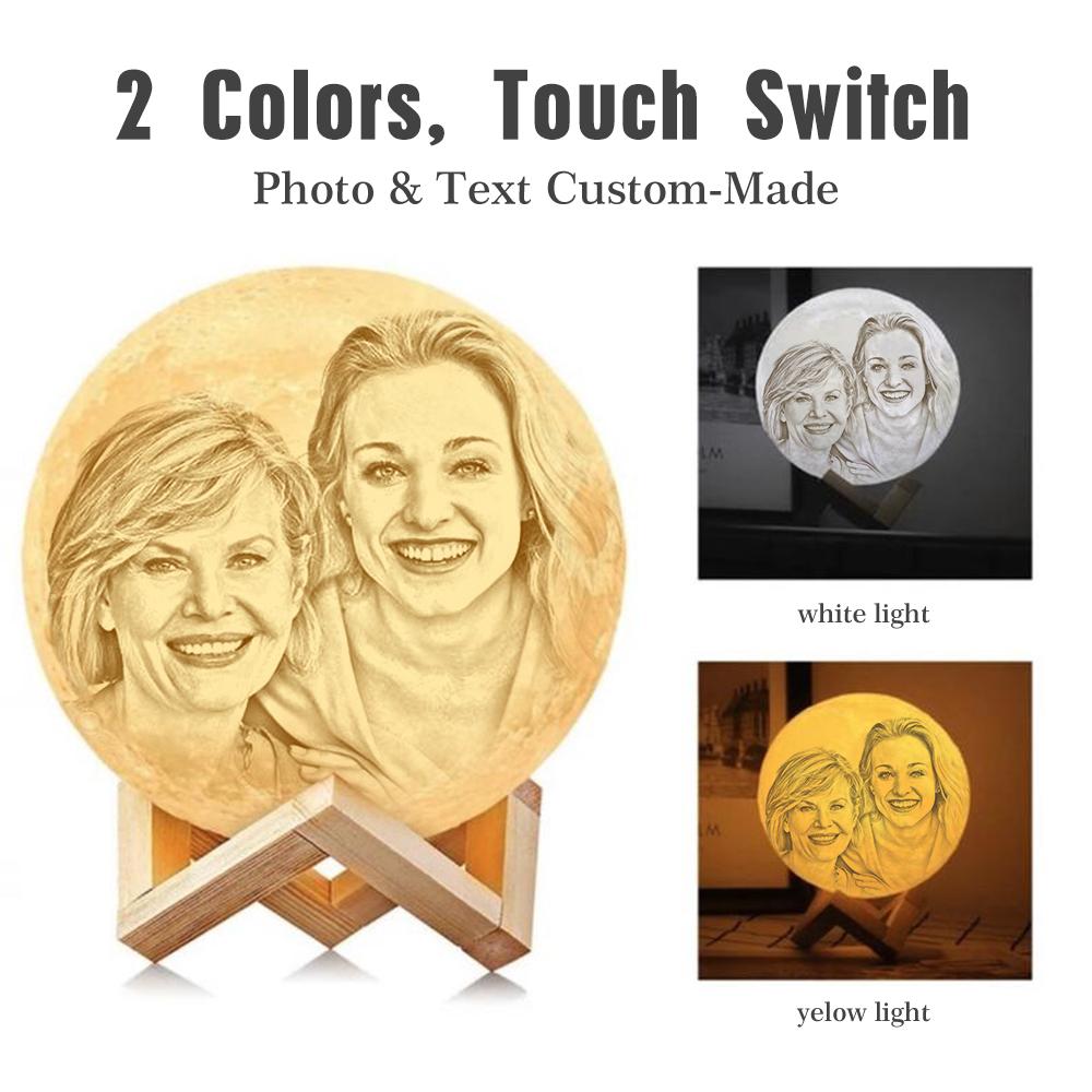 Custom 3D Printing Photo Moon Lamp With Your Text - For MUM - Tap 3 Colors(10cm-20cm)