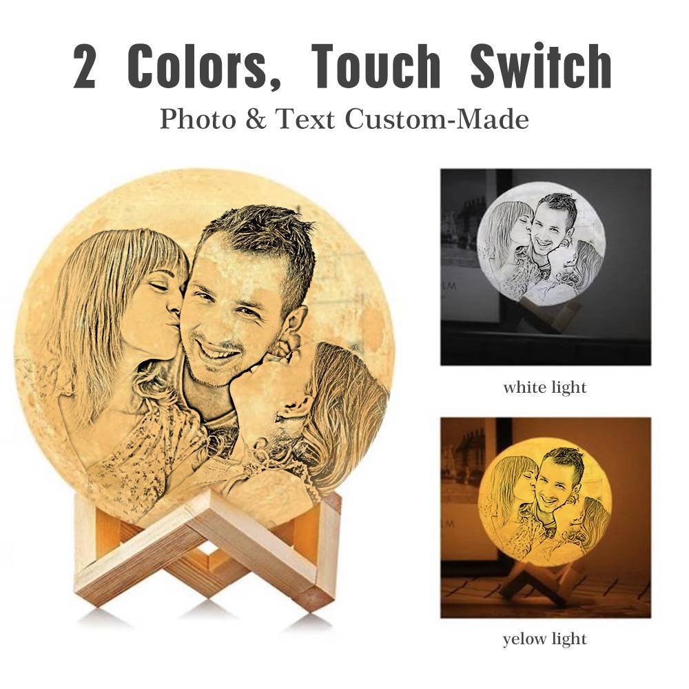 Custom 3D Printing Photo Moon Lamp With Your Text - For Family - Touch Two Colors(10cm-20cm)
