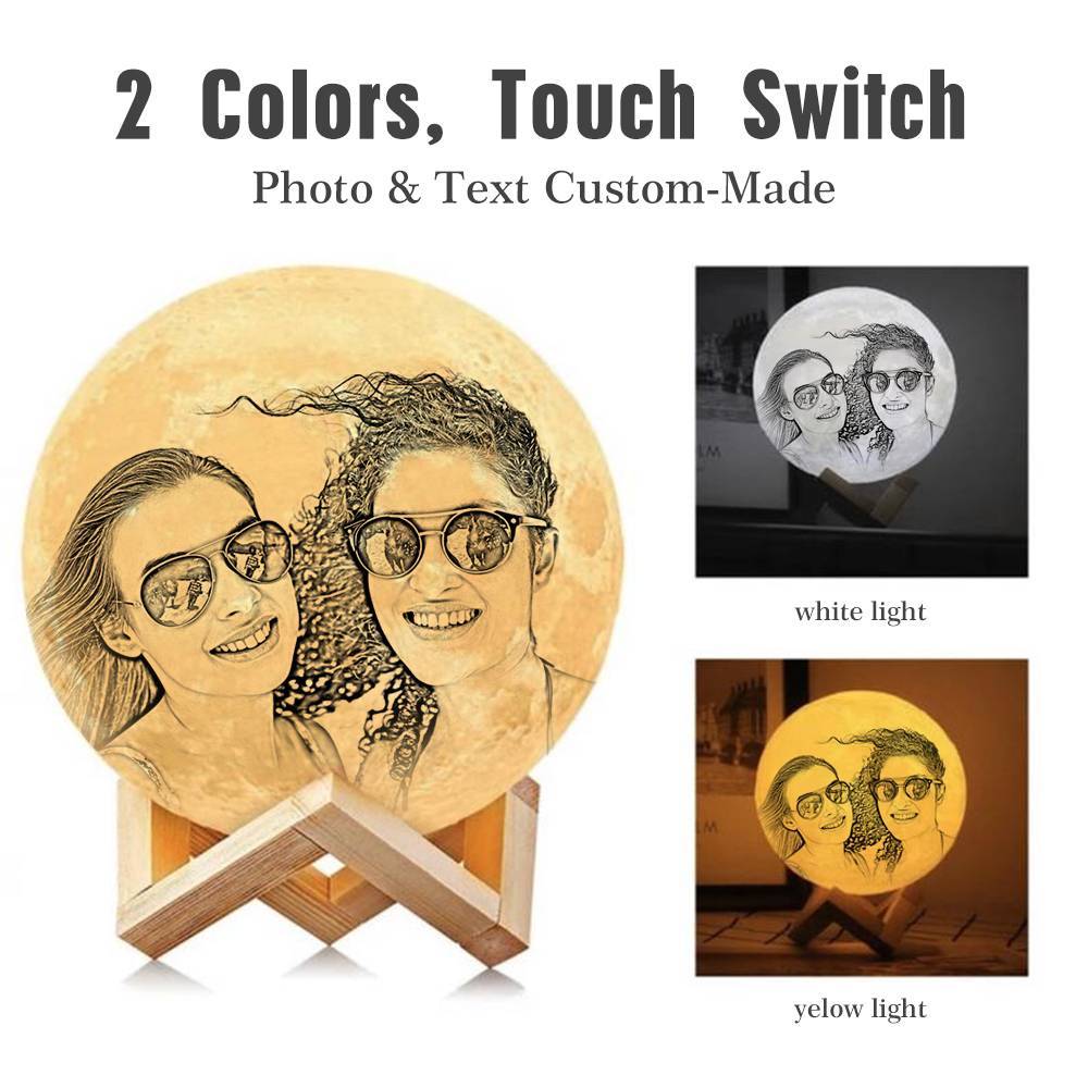 Custom 3D Printing Photo Moon Lamp With Your Text - For Friends - Touch Two Colors(10cm-20cm)